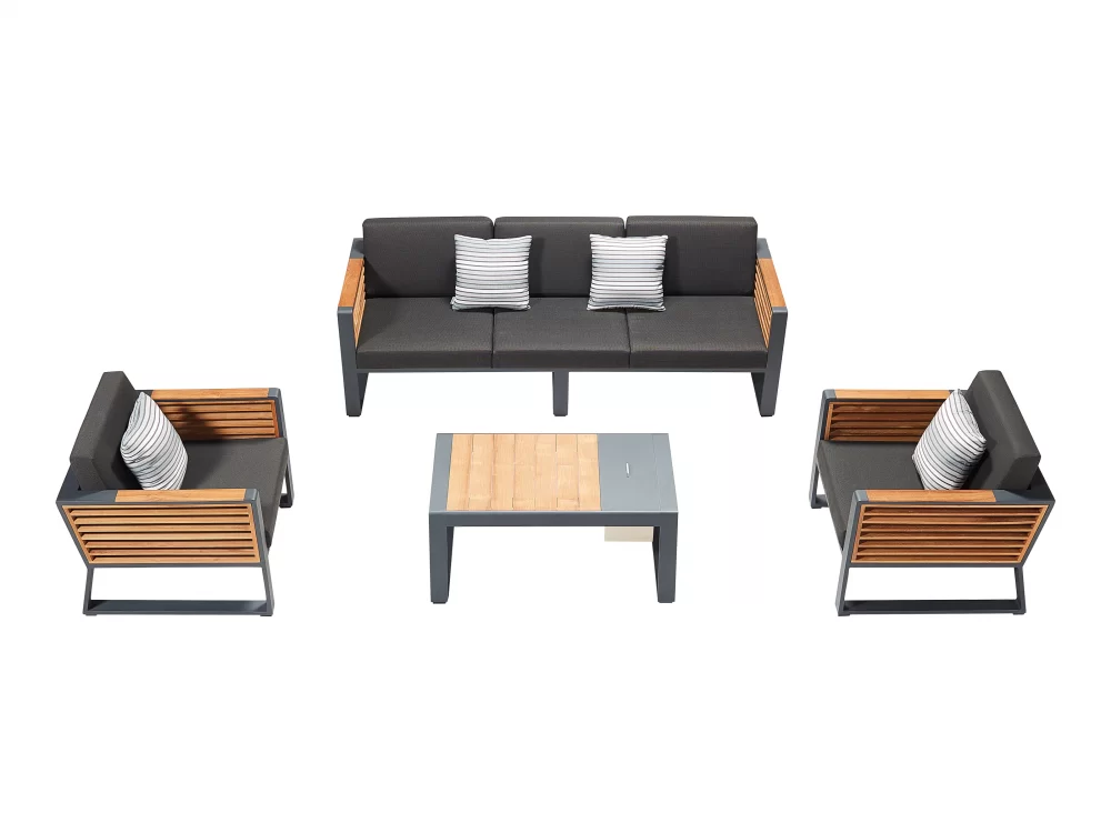 Set mobilier grădină și terasă, canapea 3 locuri, 2 fotolii și măsuță de cafea cu compartiment depozitare gheață