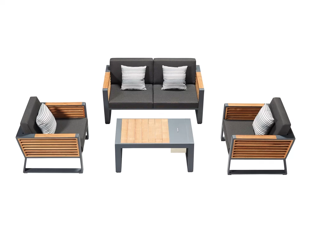 Set mobilier grădină și terasă, canapea 2 locuri, 2 fotolii și măsuță de cafea cu compartiment depozitare gheață