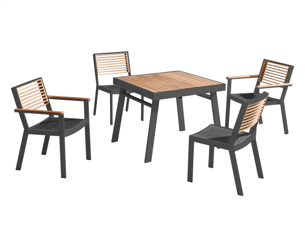 Set masă cu blat pătrat, 4 scaune de grădină