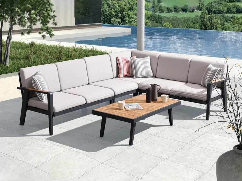 Set mobilier de grădină, colțar 5 locuri și măsuță de cafea