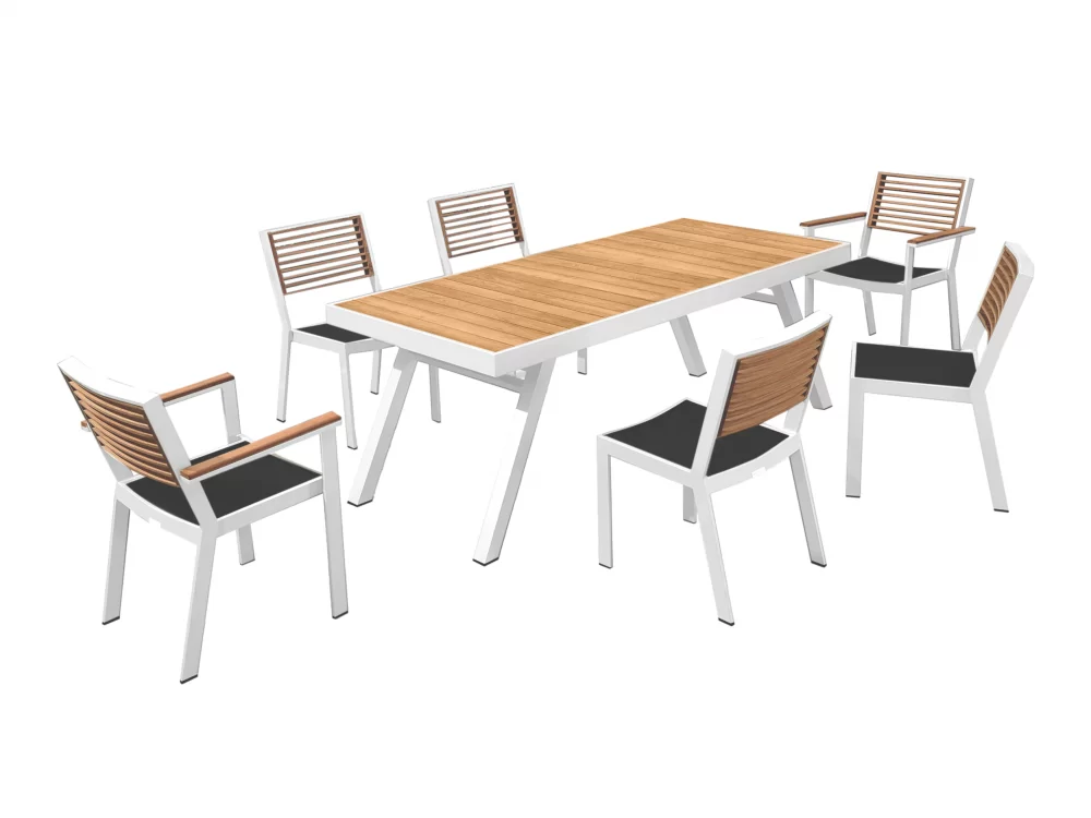 Set masă cu blat dreptunghiular, 6 scaune de grădină