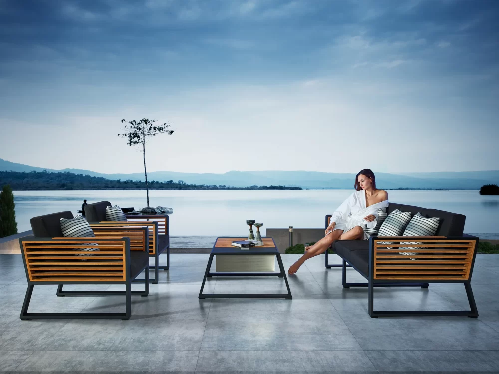 Set mobilier grădină și terasă, canapea 3 locuri, 2 fotolii și măsuță de cafea cu compartiment depozitare gheață