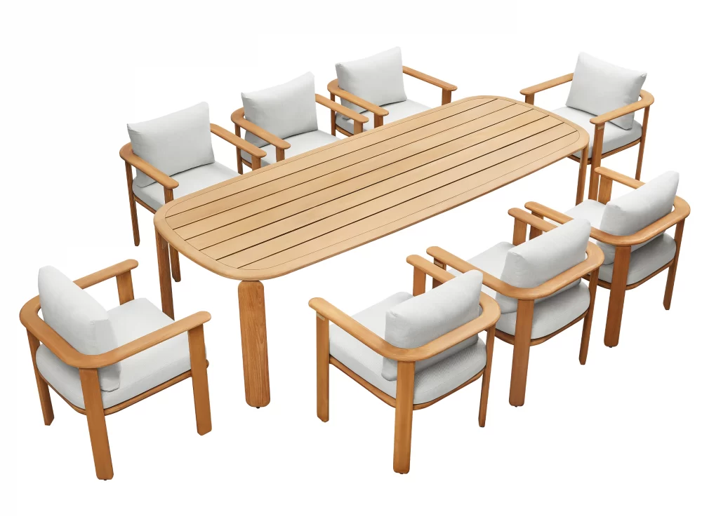 Set masă dreptunghiulară și 8 scaune grădină